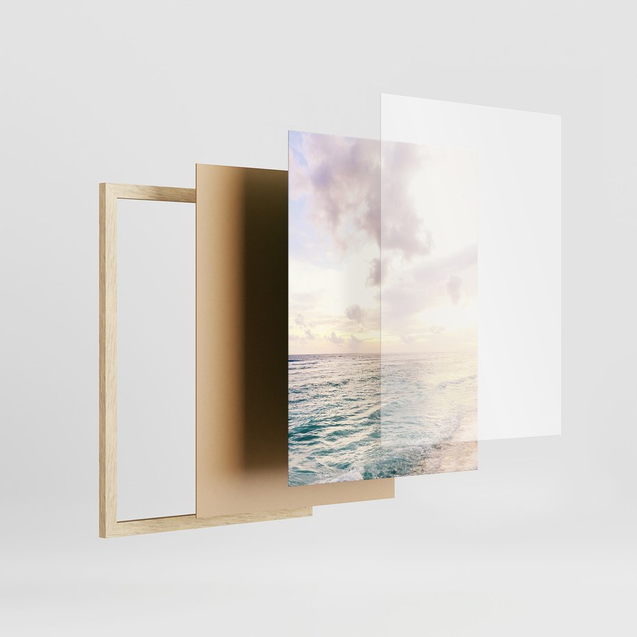 Zestaw obrazy w ramie, plakaty - plaża,palma,napis - rama drewno