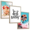 Zestaw obrazy w ramie, plakaty - plaża, budynek, balony - rama drewno