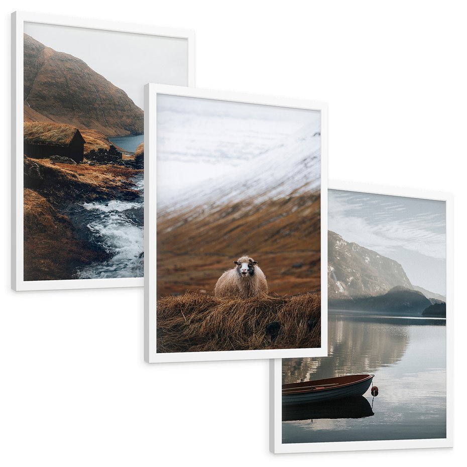 Zestaw obrazy w ramie, plakaty - góry, krajobraz, natura - rama biała