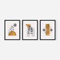 Zestaw obrazy w ramie, plakaty - liście, abstrakcja, złoto - rama czarna