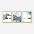 Zestaw obrazy w ramie, plakaty - zima, śnieg, góry - rama drewno
