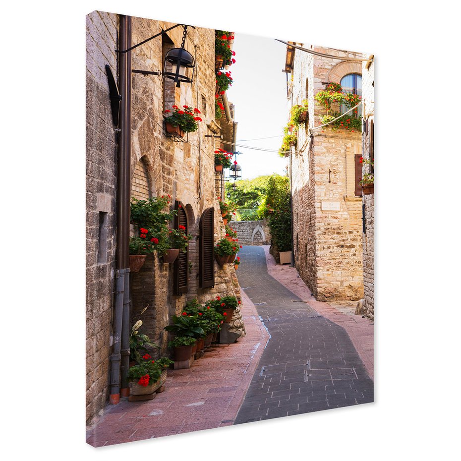 Obraz na płótnie - uliczka, kwiaty, kamień