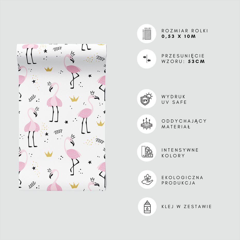 Tapeta - dziecięca, flaming, korona, gwiazda