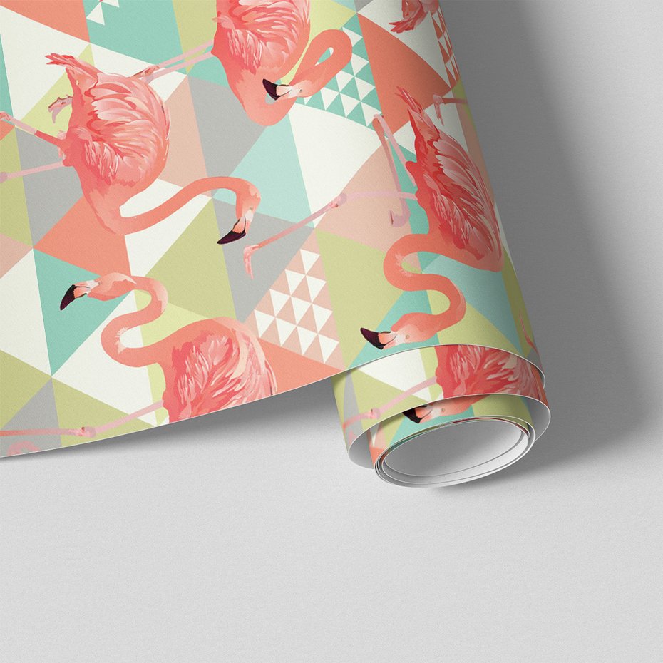 Tapeta - flamingi, trójkąty, tło
