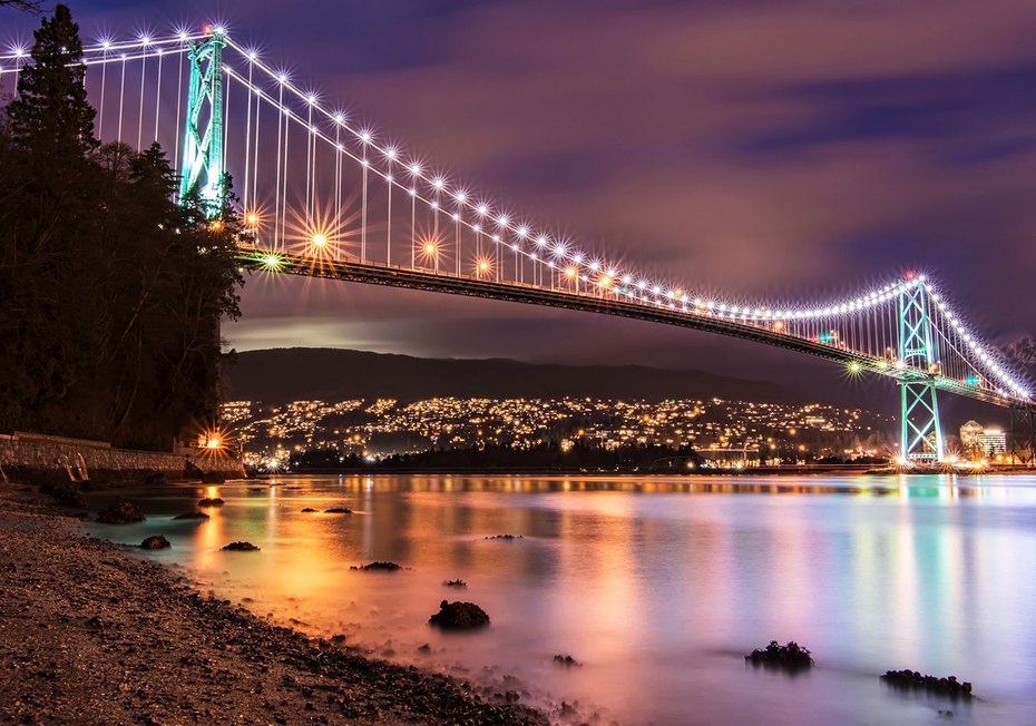 Fototapeta - most, noc, miasto