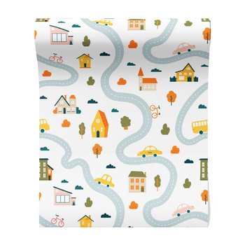 Tapeta - dziecięca, miasto, domy,