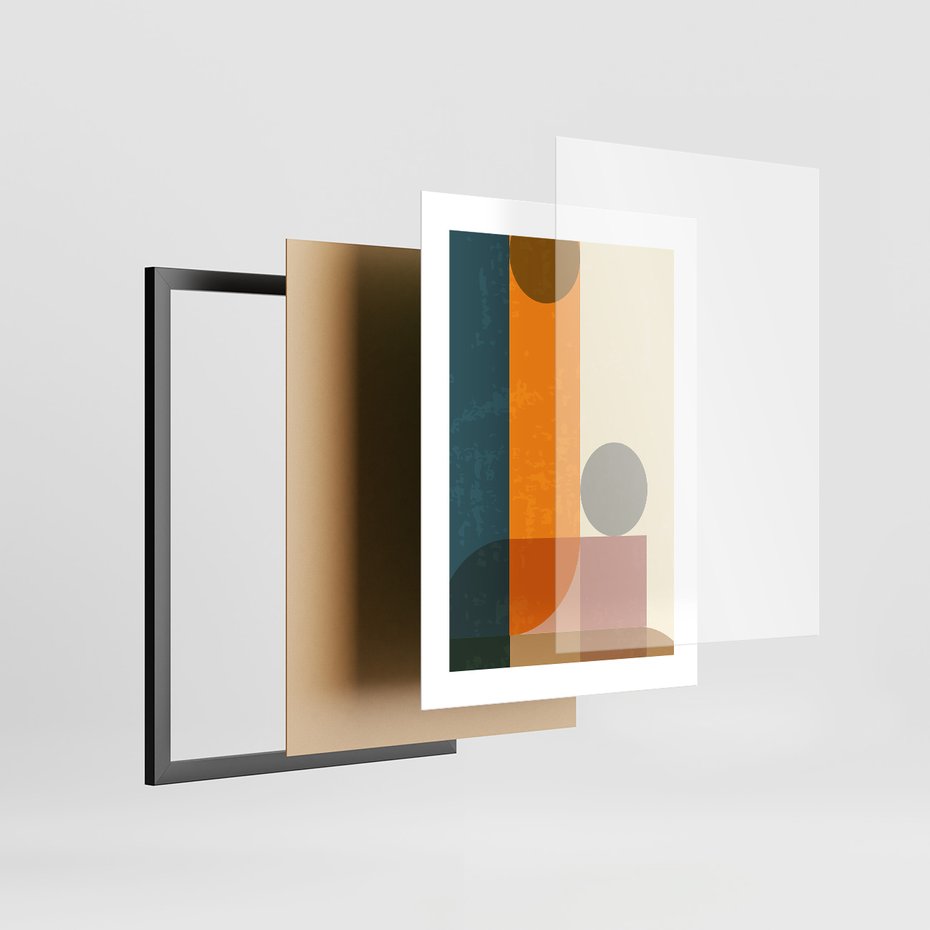 Zestaw obrazy w ramie, plakaty - geometryczne, abstrakcja, minimalizm - rama czarna