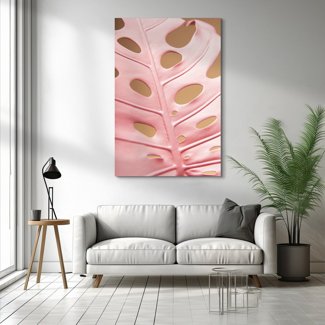 Obraz na płótnie - liść, różowy, monstera