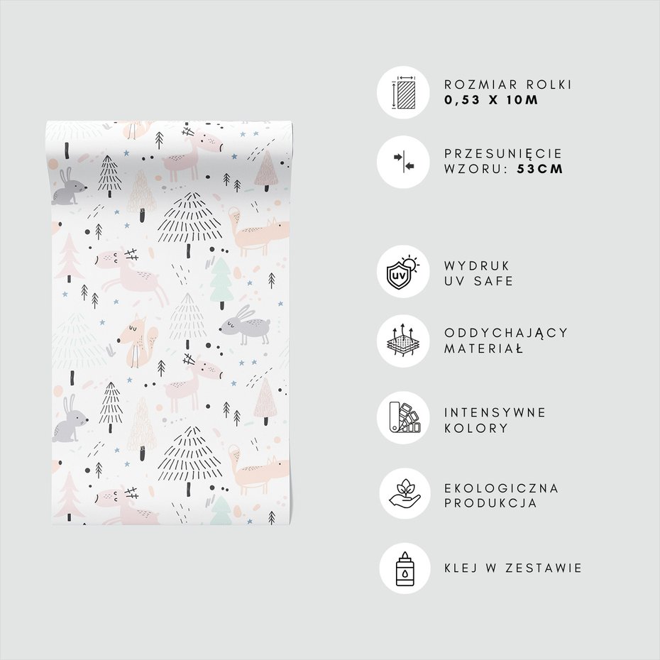 Tapeta - dziecięca, lisy, jelenie, drzewa