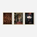 Zestaw obrazy w ramie, plakaty - liście, drzewa, jesień - rama drewno