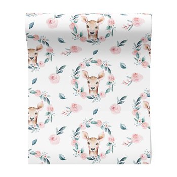 Tapeta - dziecięca, jeleń, róże, liście