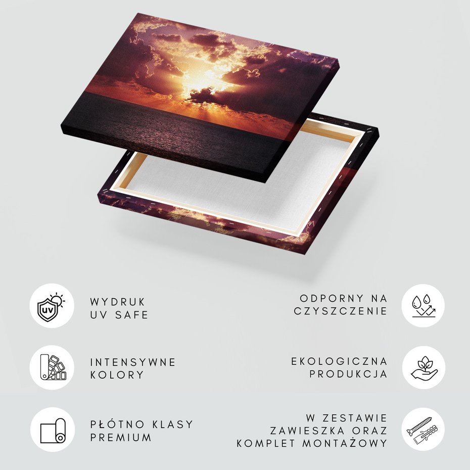 Obraz na płótnie - morze, zachód słońca, chmury