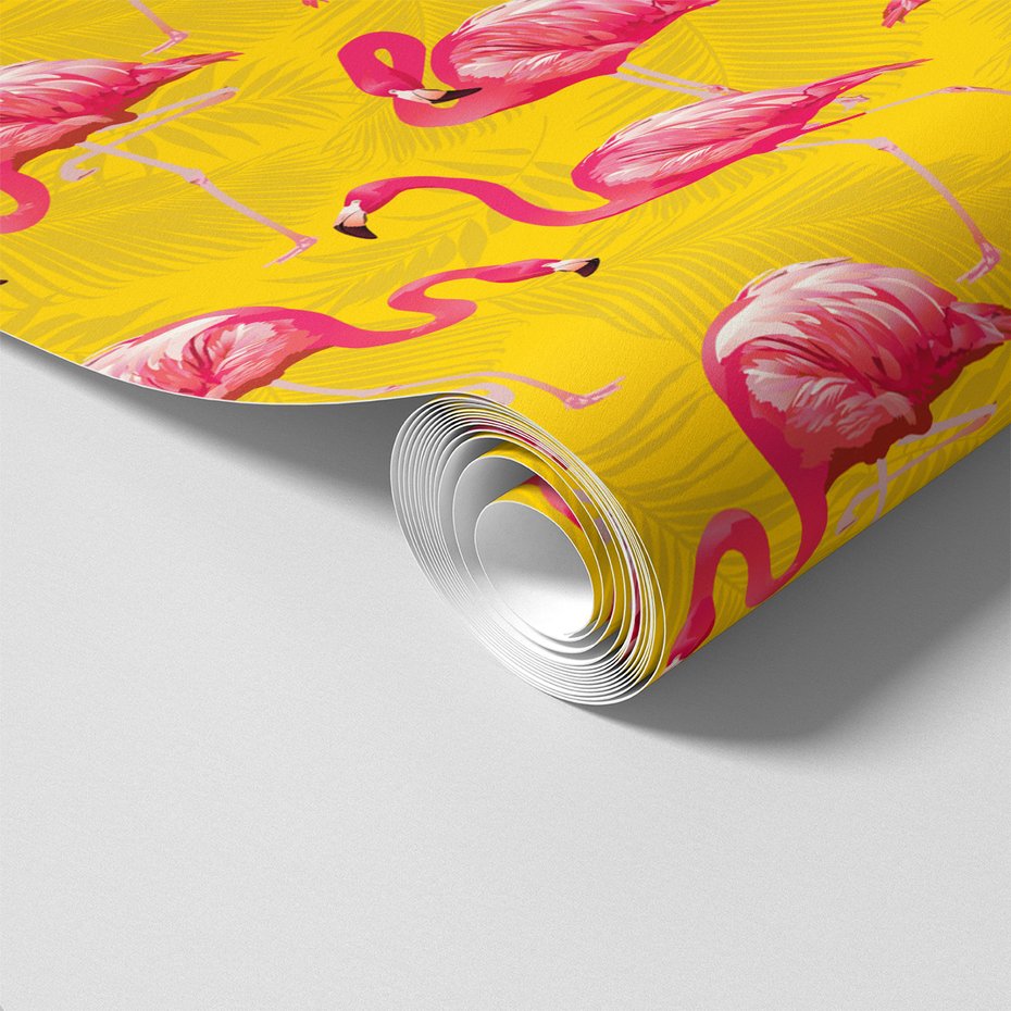Tapeta - flamingi, liście, tło