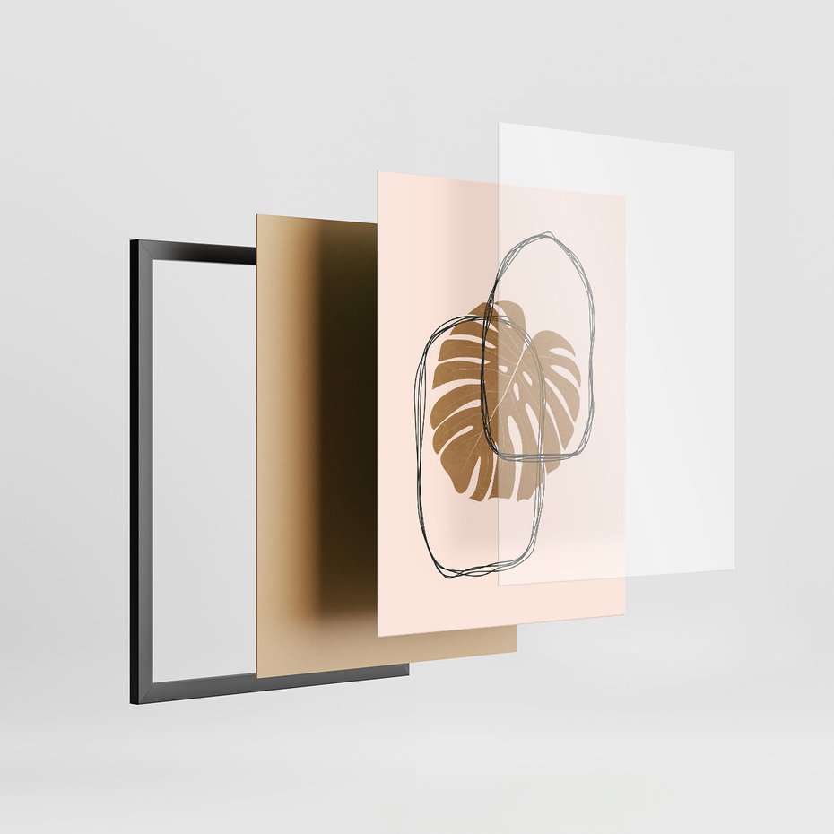 Zestaw obrazy w ramie, plakaty - liście, monstera, abstrakcja - rama czarna