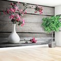 Fototapeta - kwiaty, wazon, drewno