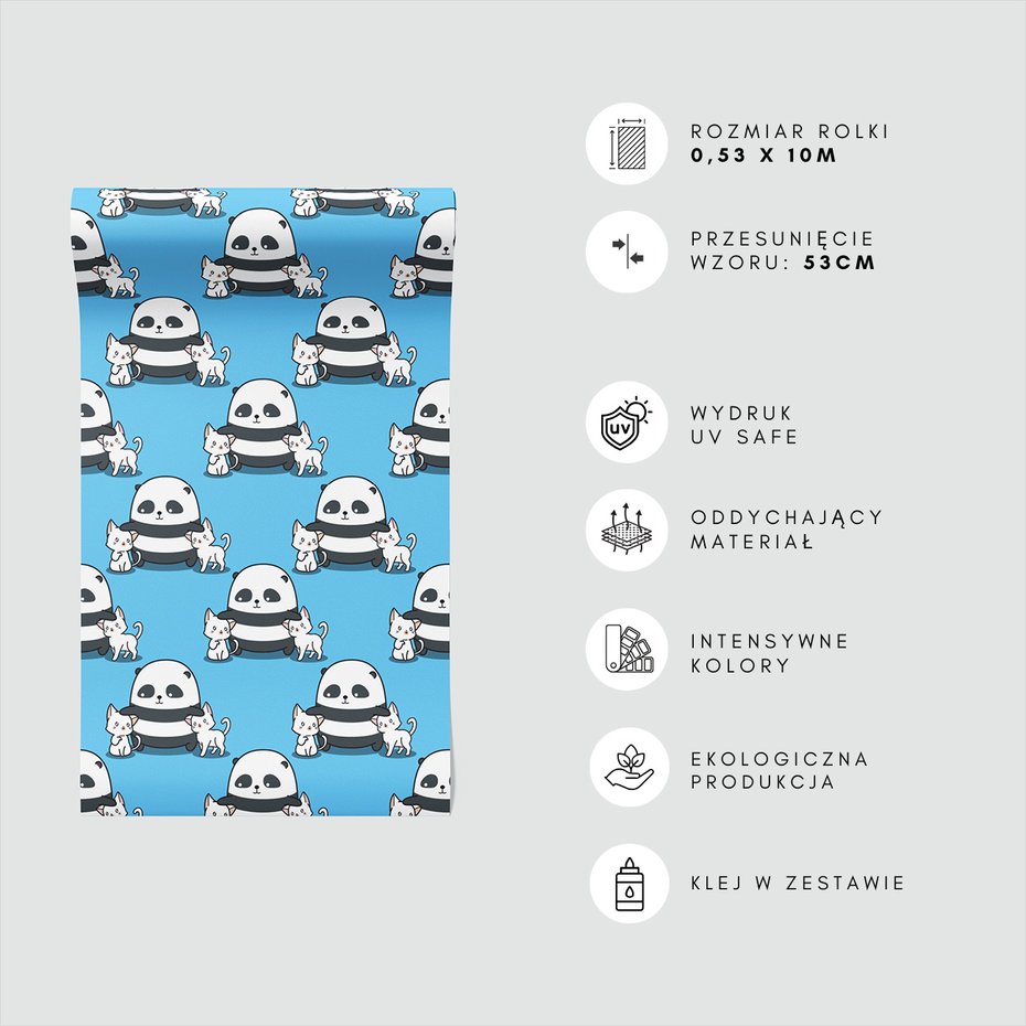 Tapeta - dziecięca, panda, koty, tło