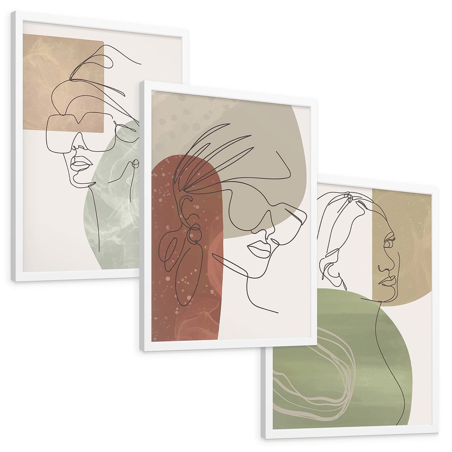 Zestaw obrazy w ramie, plakaty - portret, kobieta, abstrakcja - rama biała