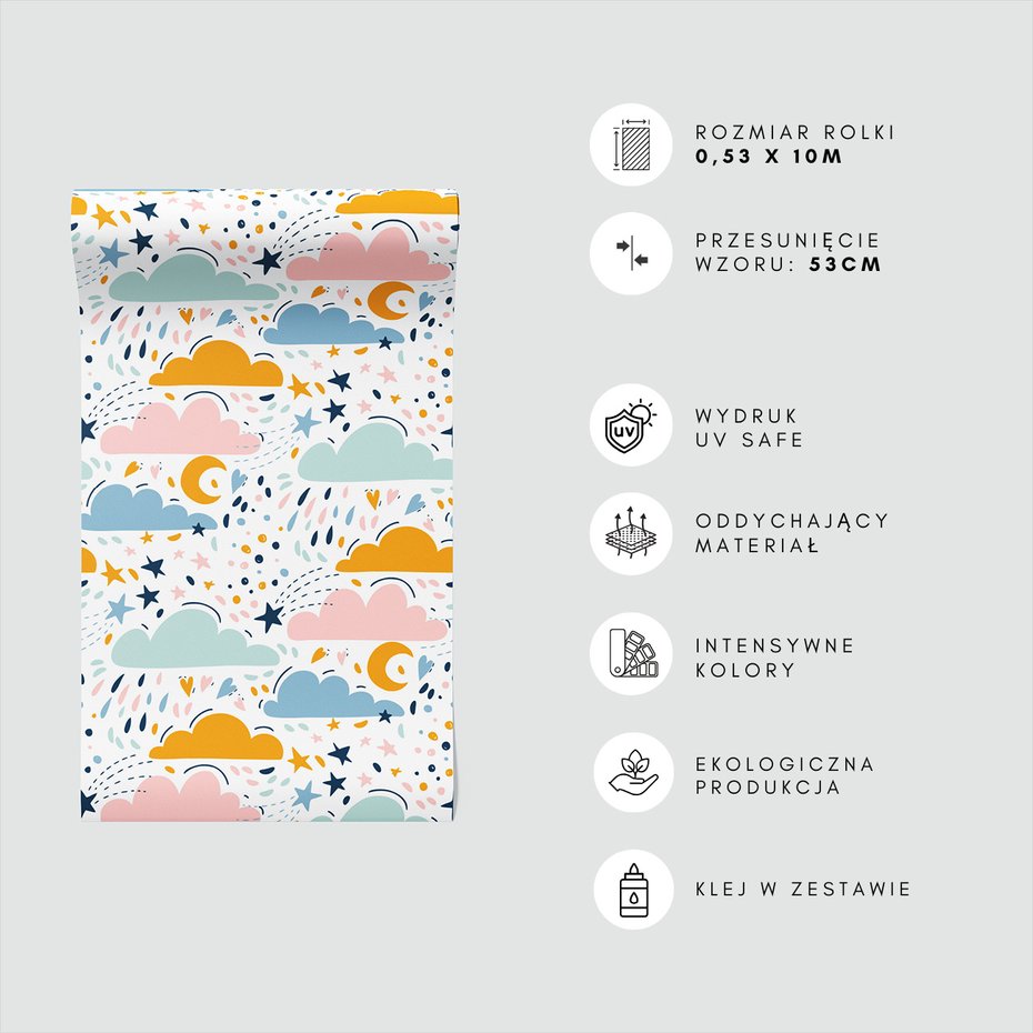 Tapeta - dziecięca, chmury, gwiazdy, księżyc