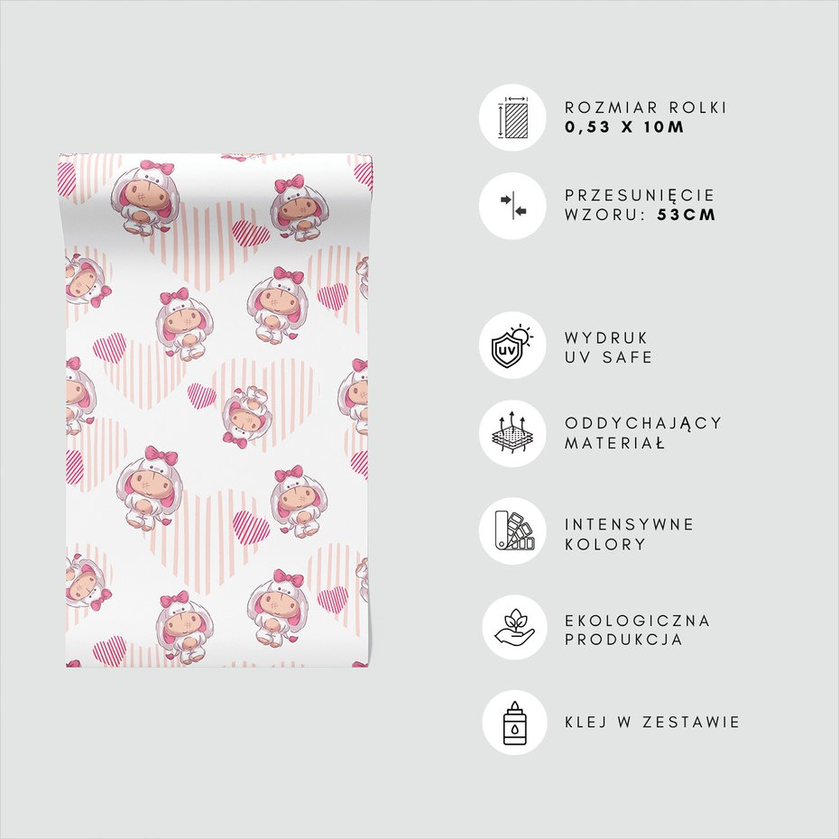 Tapeta - dziecięca, zwierzęta, serca, tło