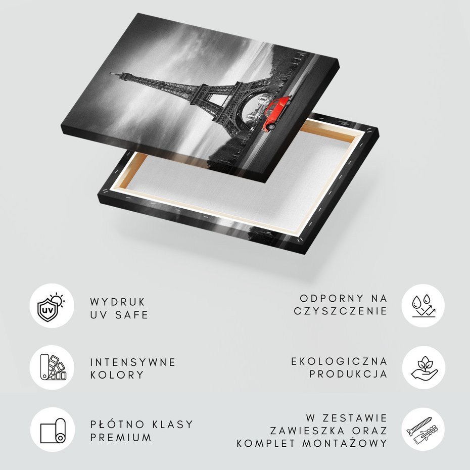 Obraz na płótnie - Paryż, Wieża Eiffla, Samochód