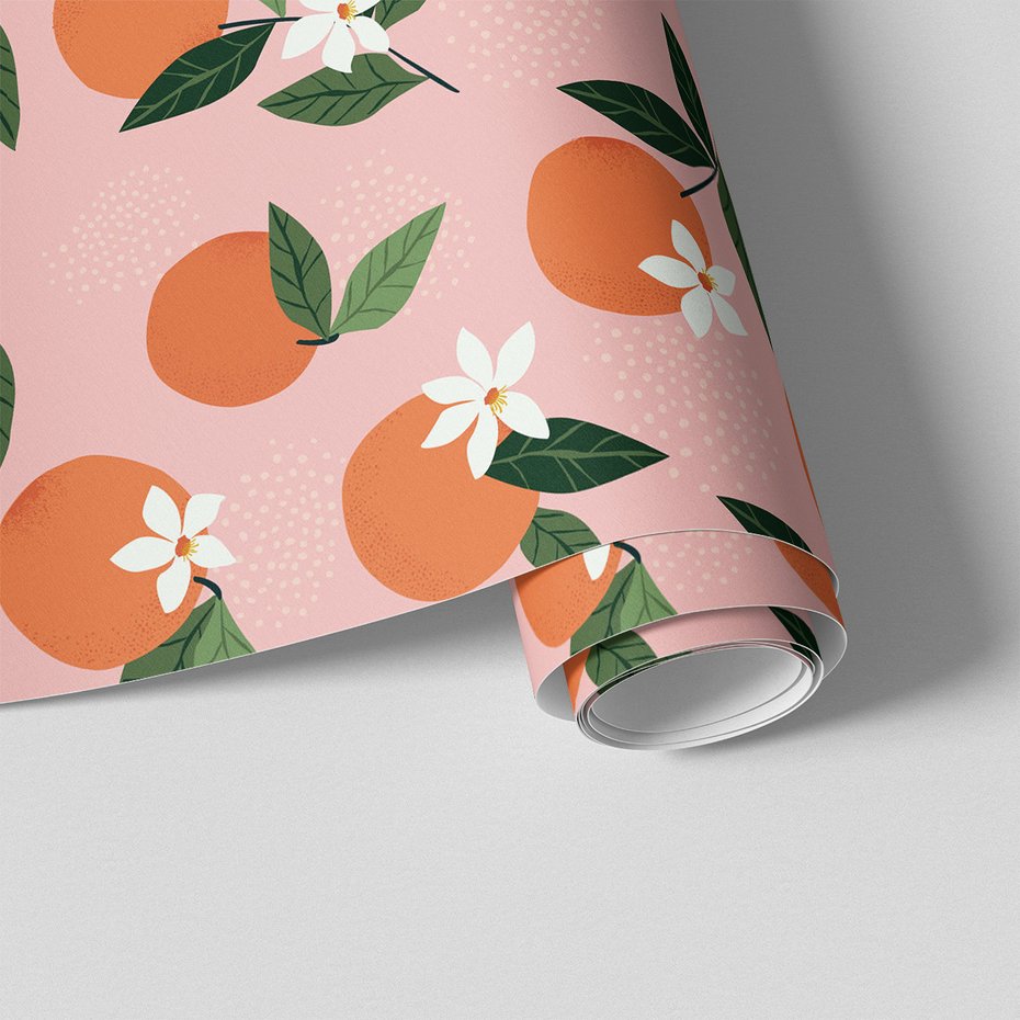 Tapeta - pomarańcze, liście, kwiaty