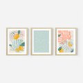 Zestaw obrazy w ramie, plakaty - liście, cytryny, abstrakcja - rama drewno