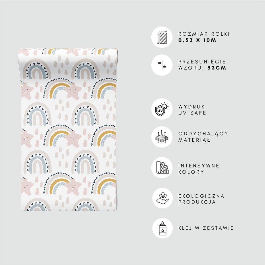 Tapeta - dziecięca, tęcza, gwiazda, krople