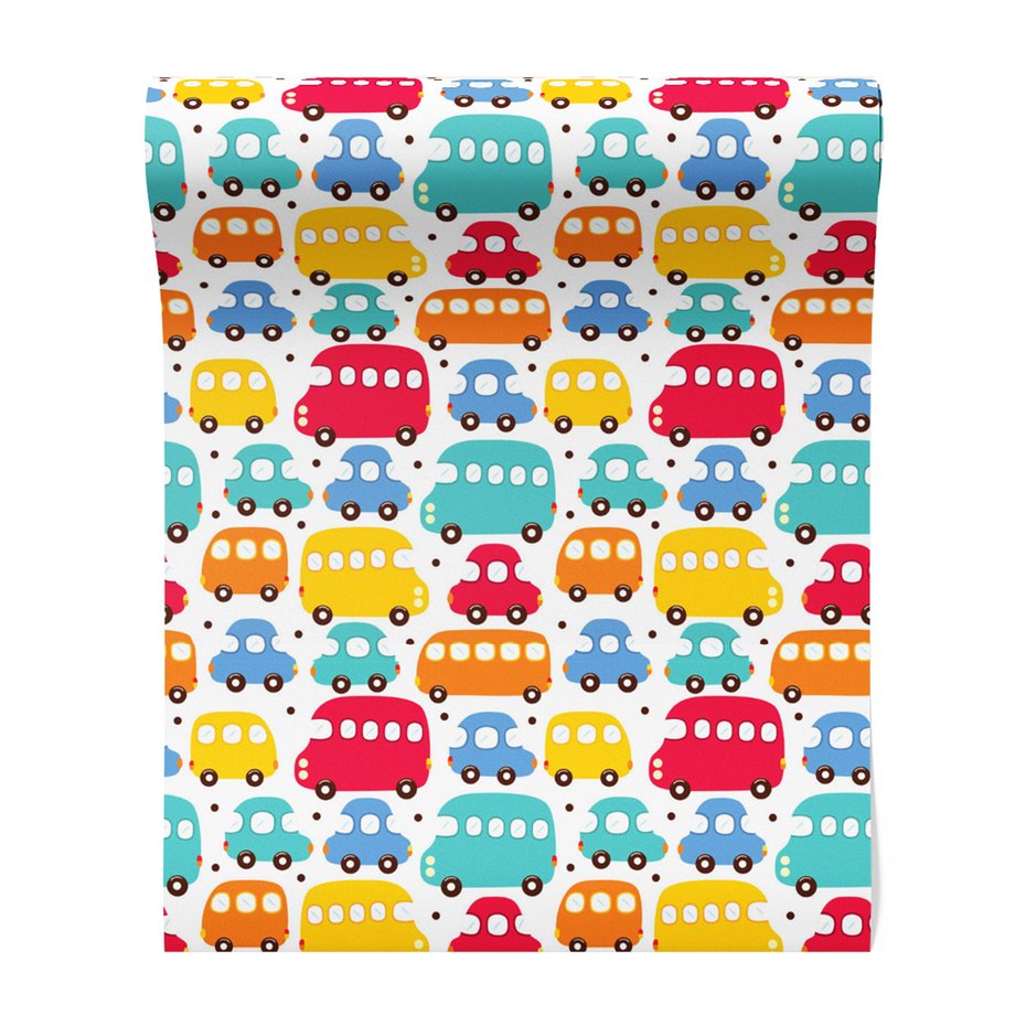 Tapeta - dziecięca, autobus, samochód, kropki