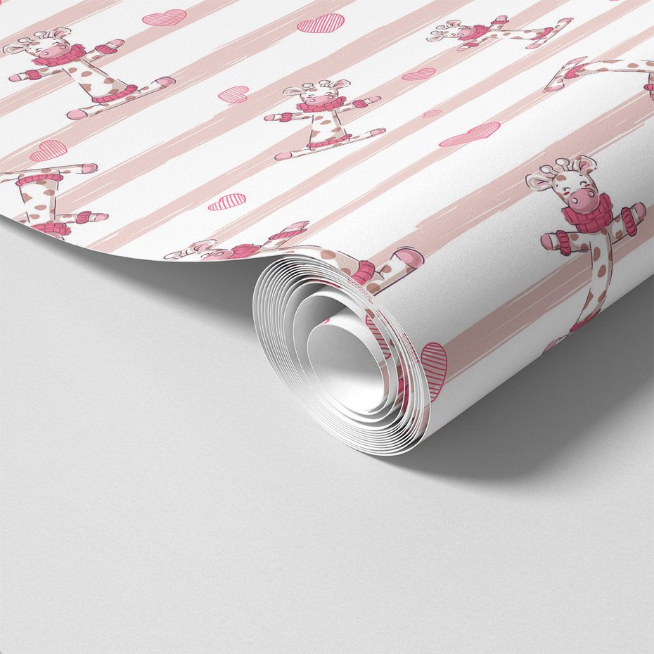 Tapeta - dziecięca, żyrafa, serce, paski