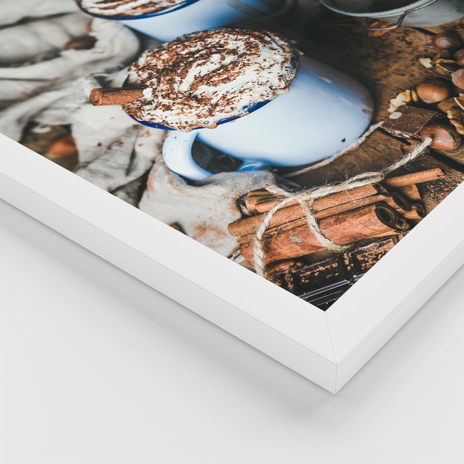 Zestaw obrazy w ramie, plakaty - kawa, kakao, napój - rama biała