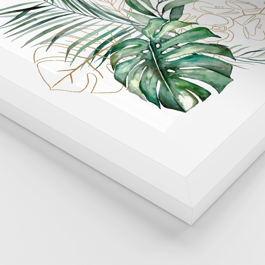 Zestaw obrazy w ramie, plakaty - liście, monstera, rośliny - rama biała