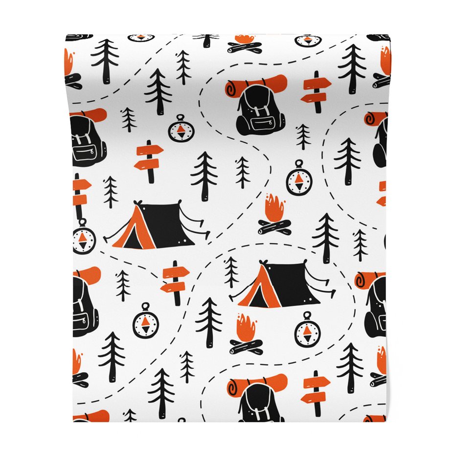 Tapeta - dziecięca, las, plecak, kompas