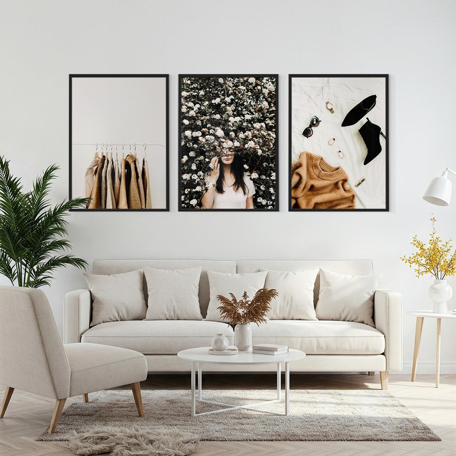 Zestaw obrazy w ramie, plakaty - ubrania, kobieta, styl - rama czarna