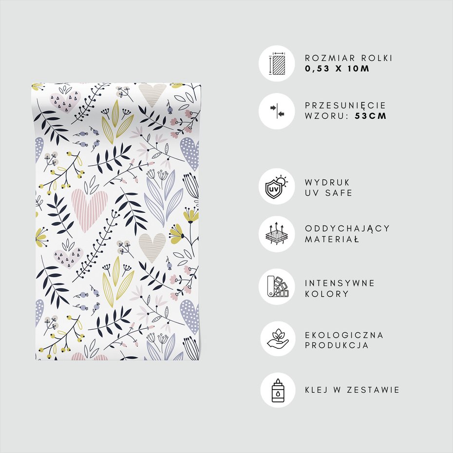 Tapeta - kwiaty, liście, serca