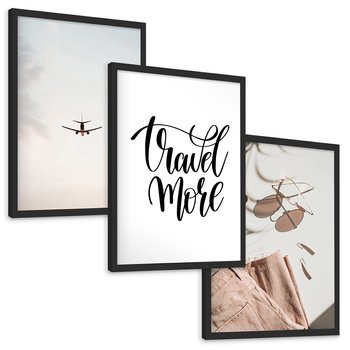 Zestaw obrazy w ramie, plakaty - podróże,wakacje,samolot - rama czarna