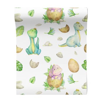 Tapeta - dziecięca, dinozaury, liście, kamienie