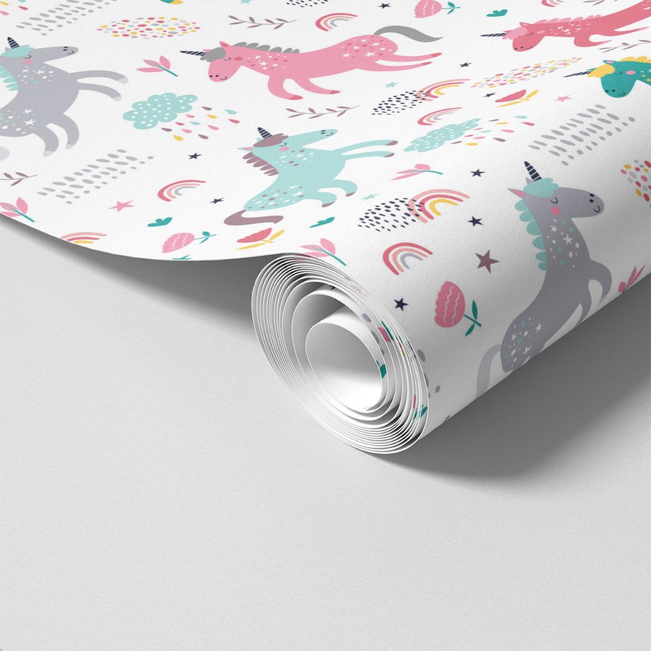 Tapeta - dziecięca, jednorożce, tęcza, chmury