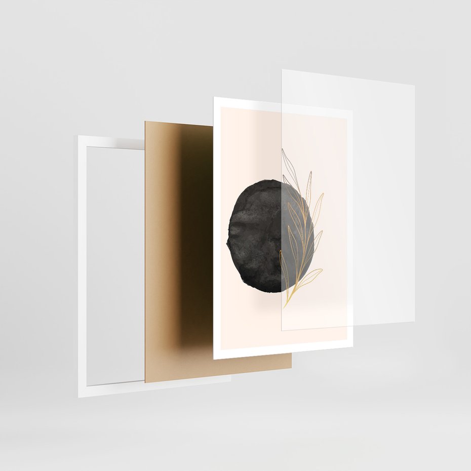 Zestaw obrazy w ramie, plakaty - liście, kropka, abstrakcja - rama biała