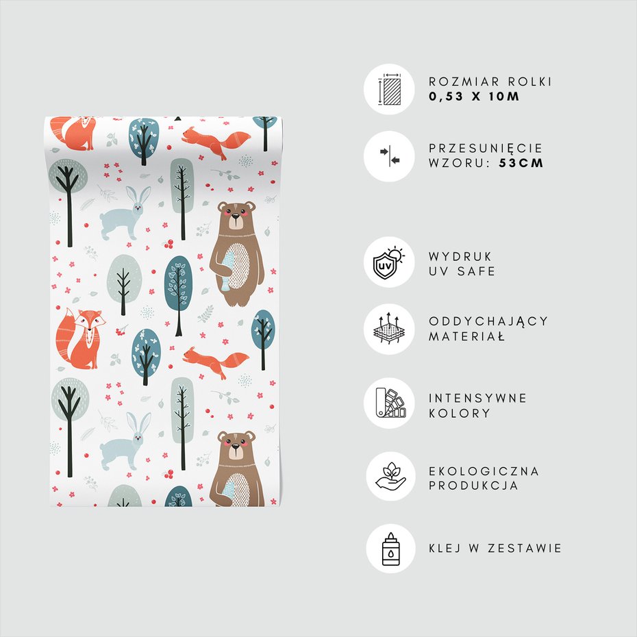 Tapeta - dziecięca, las, zwierzęta,