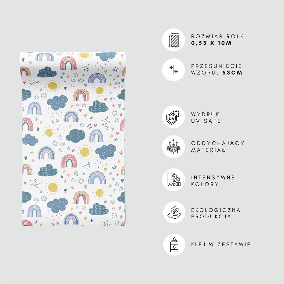 Tapeta - dziecięca, chmura, słońce, tęcza