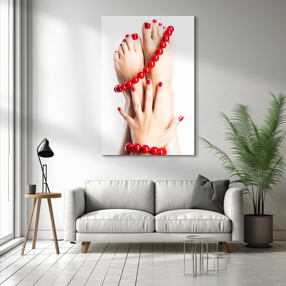 Obraz na płótnie - manicure, pedicure, czerwony