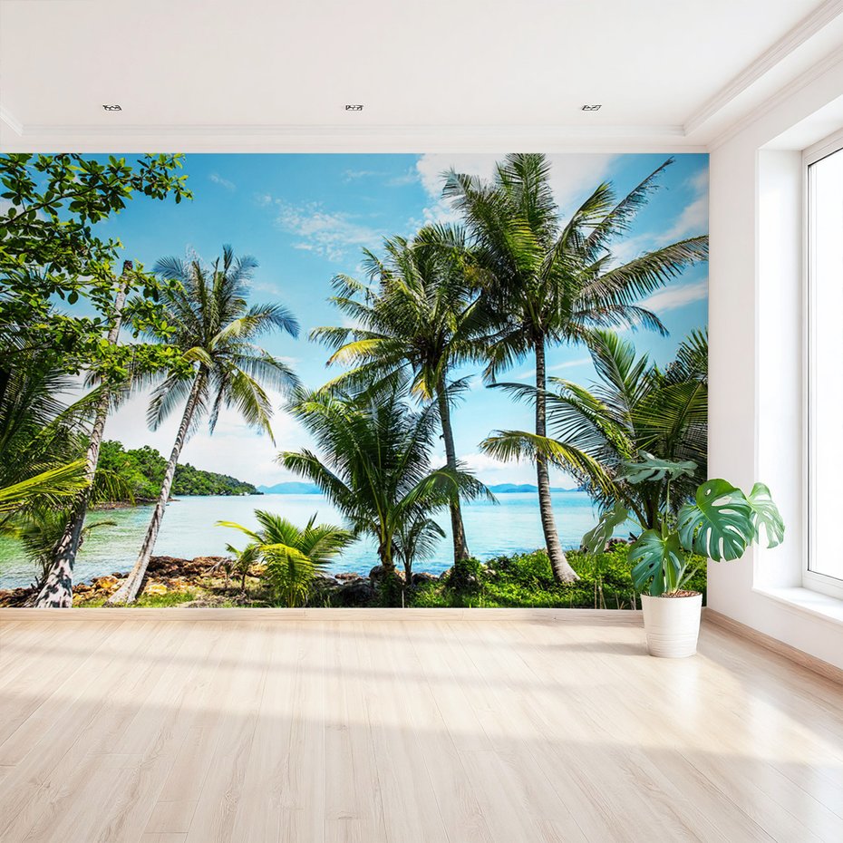 Fototapeta - palmy, morze, krajobraz