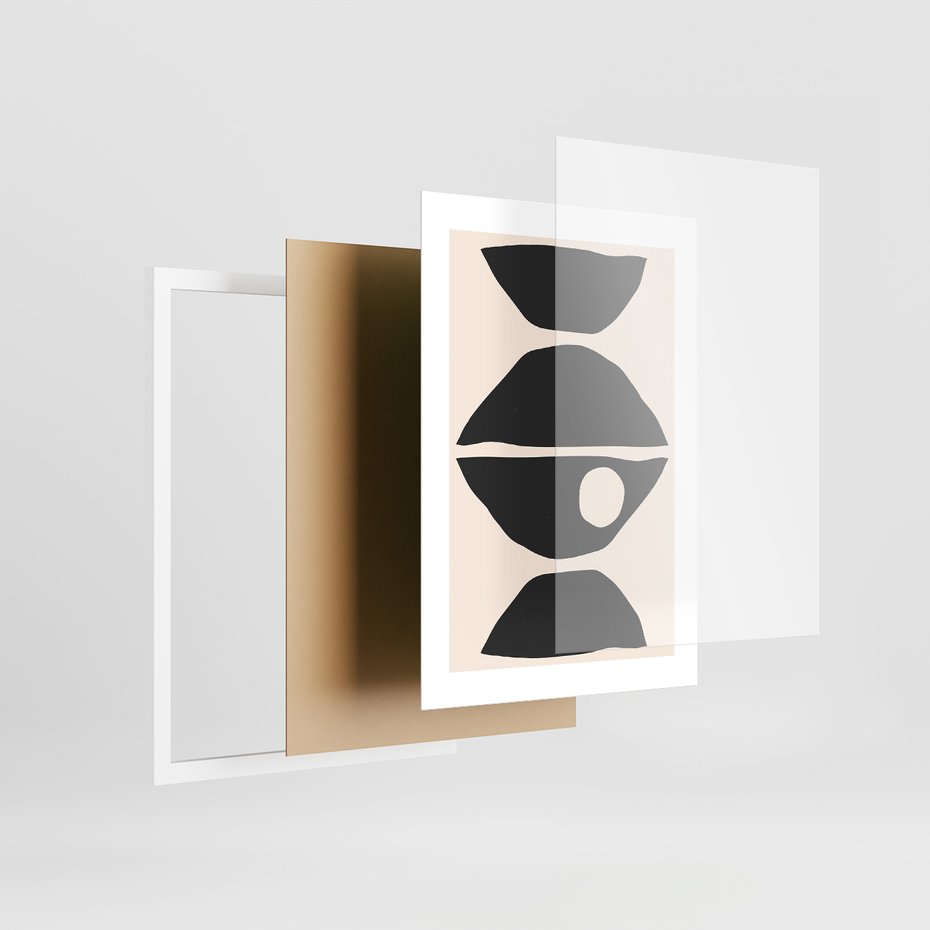 Zestaw obrazy w ramie, plakaty - abstrakcja, minimalizm, kształty - rama biała