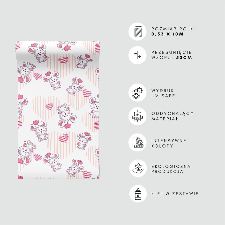 Tapeta - dziecięca, królik, serce,