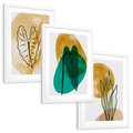 Zestaw obrazy w ramie, plakaty - liście, abstrakcja, rośliny - rama biała