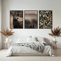 Zestaw obrazy w ramie, plakaty - las, drewno, natura - rama czarna