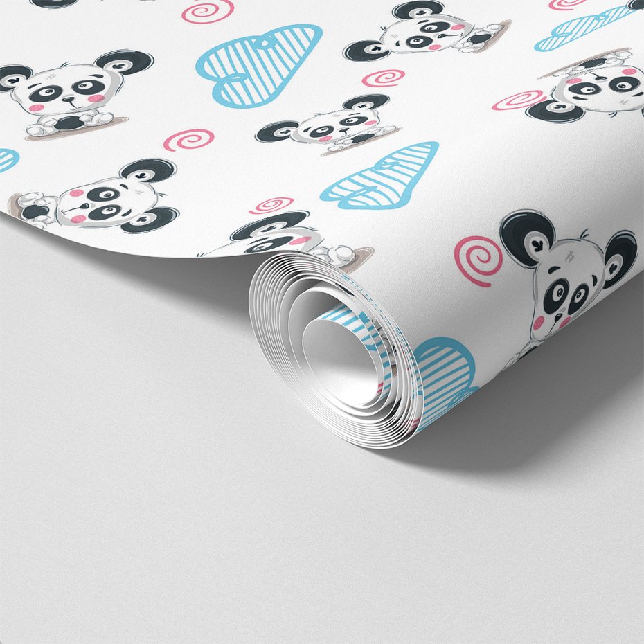 Tapeta - dziecięca, panda, chmura, spirala