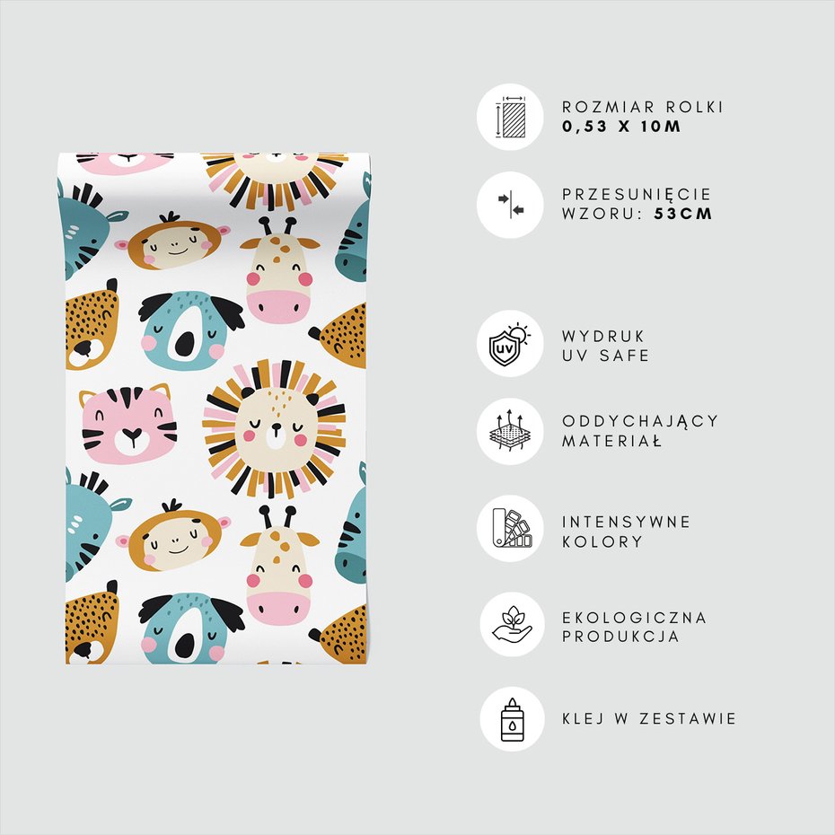 Tapeta - dziecięca, zwierzęta, ilustracje, twarze