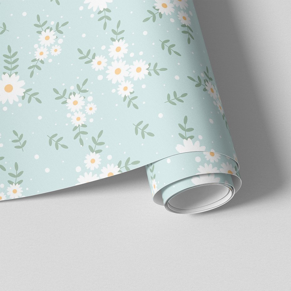 Tapeta - kwiaty, liście, kropki