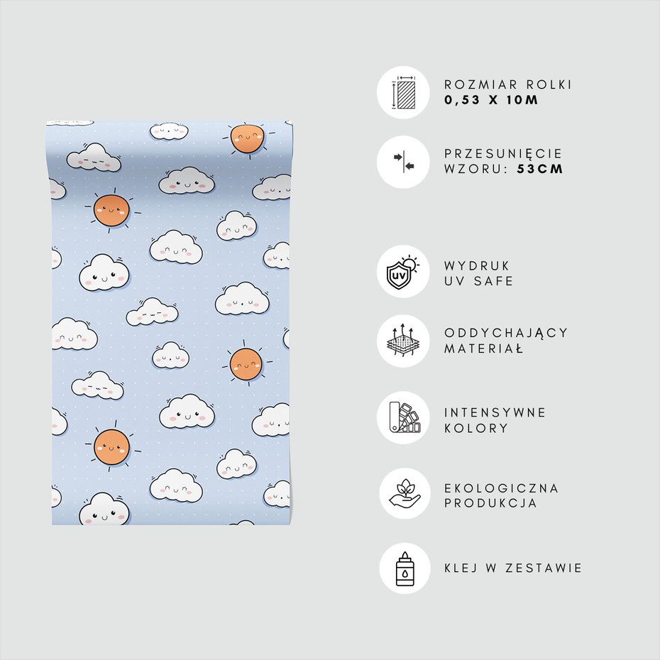 Tapeta - dziecięca, chmury, słońce,